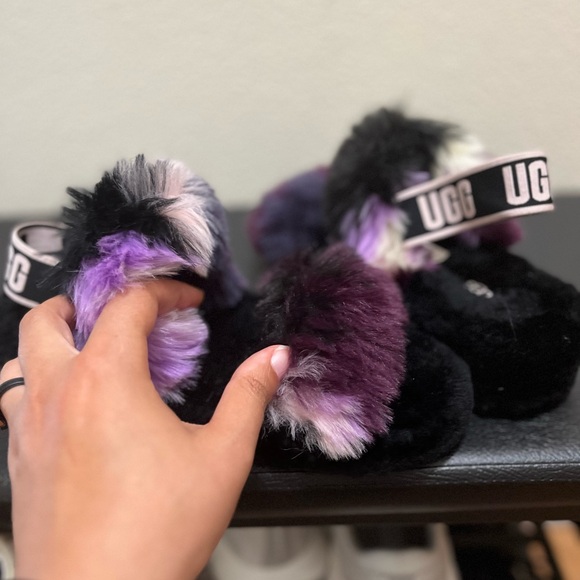 •UGG• Oh Yeah Tie Dye Fluffy Slippers Strap Sling Back Indoors Outdoors - Picture 6 of 9